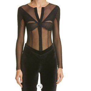 NWT Kathryn Bowen Button-Up Mesh Bodysuit Black Size 4